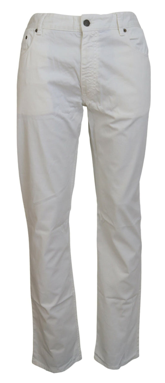 Elfenbeinfarbene Baumwolle Straight Fit Herren Denim Jeans