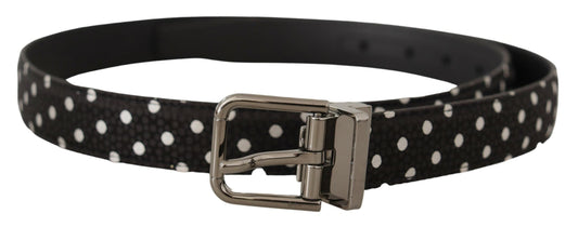 Schwarzer Polka Dots Leder Chrom Metall Schnalle Gürtel