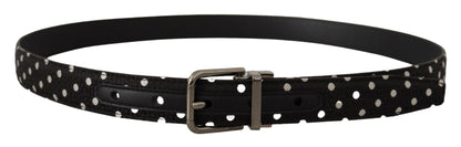 Schwarzer Polka Dots Leder Chrom Metall Schnalle Gürtel