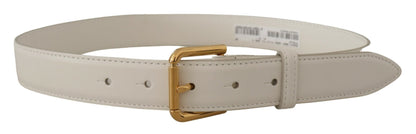 Weißes Kalbsleder Goldfarbenes Logo Metallschnalle Gürtel