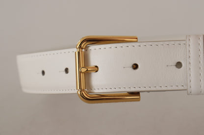 Weißes Kalbsleder Goldfarbenes Logo Metallschnalle Gürtel