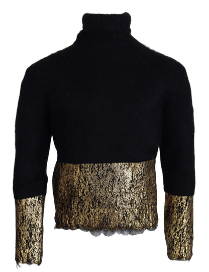 Schwarz-Gold-Rollkragenpullover aus Mohair Herrenpullover