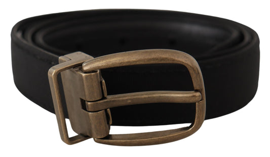 Schwarzer Grosgrain-Ledergürtel aus Bronze und Metall