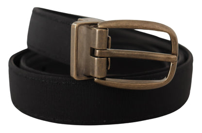 Schwarzer Grosgrain-Ledergürtel aus Bronze und Metall