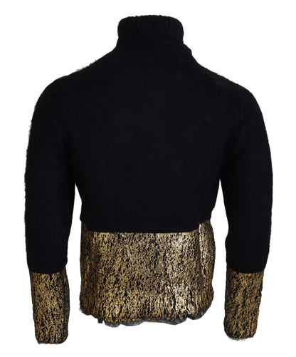 Schwarz-Gold-Rollkragenpullover aus Mohair Herrenpullover