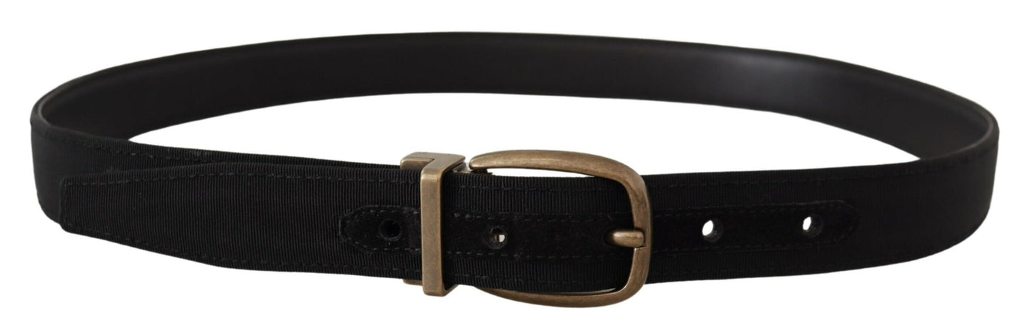 Schwarzer Grosgrain-Ledergürtel aus Bronze und Metall