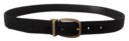 Schwarzer Grosgrain-Ledergürtel aus Bronze und Metall