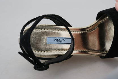 Schwarze Wedges Sandalen Knöchelriemen Wildleder Schuhe