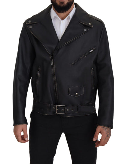 Schwarzer Leder Bikermantel Zipper Jacke