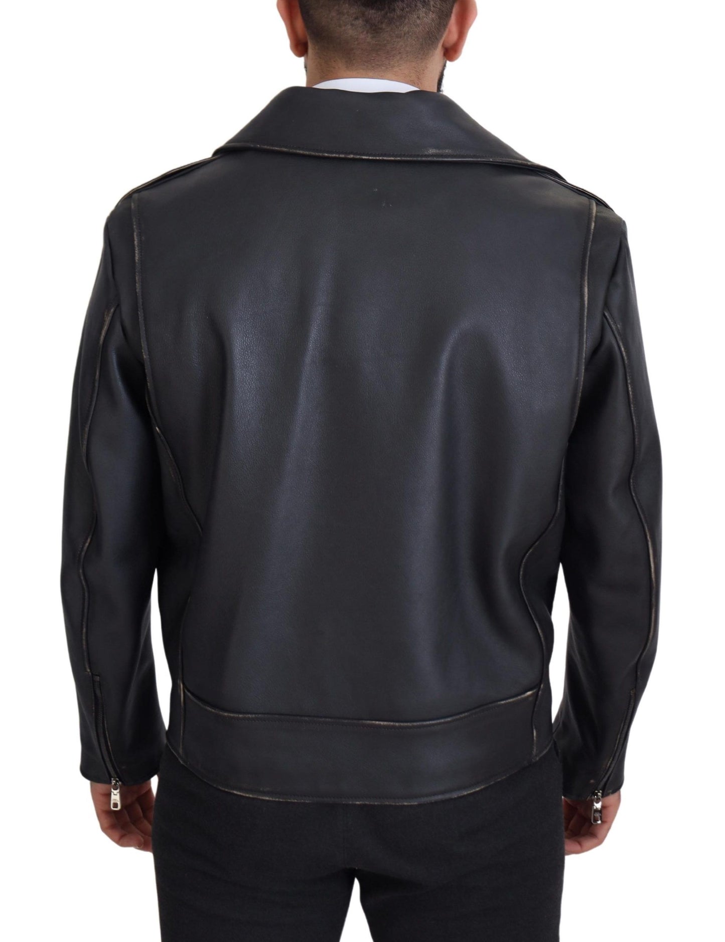 Schwarzer Leder Bikermantel Zipper Jacke