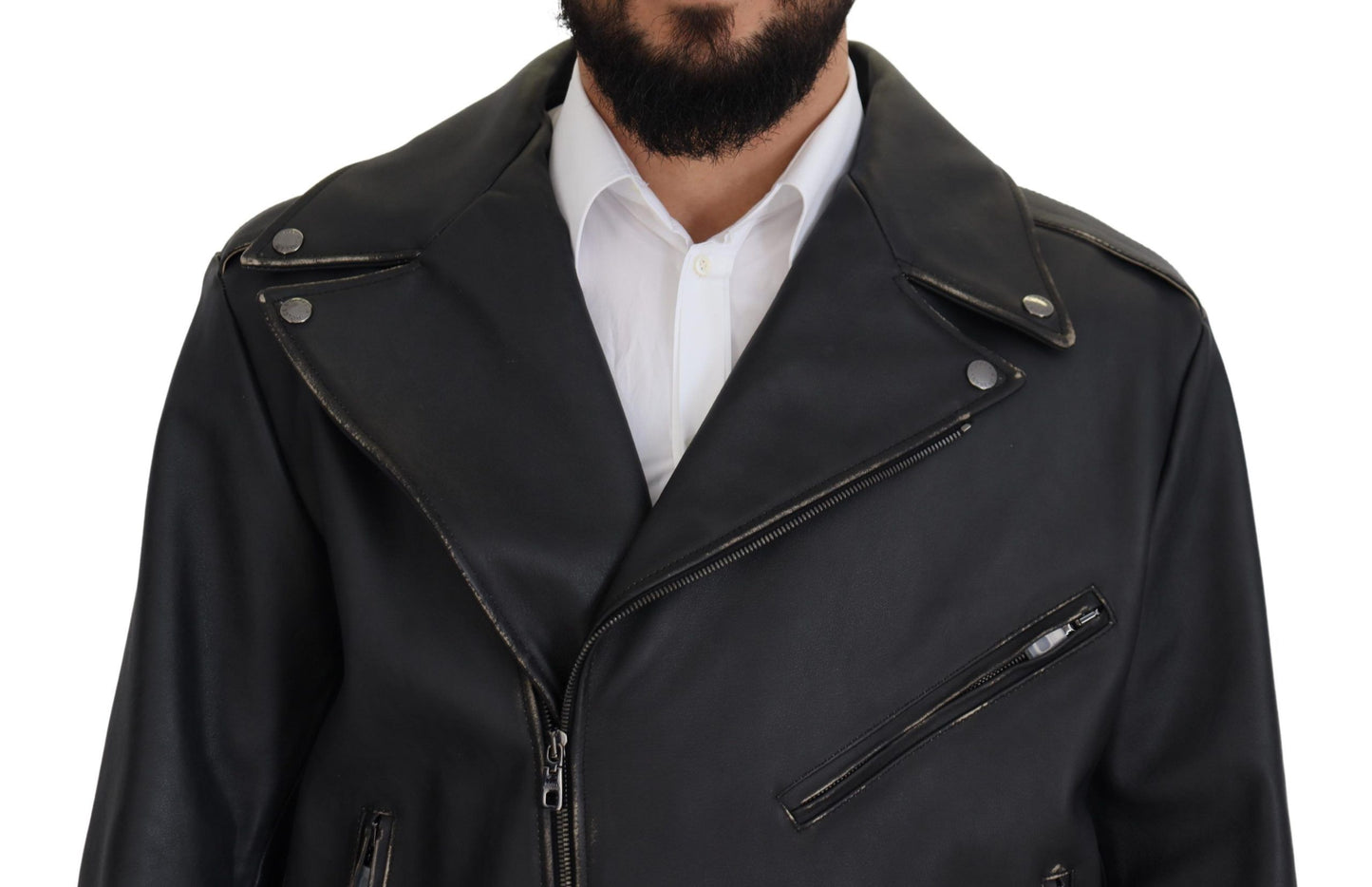 Schwarzer Leder Bikermantel Zipper Jacke
