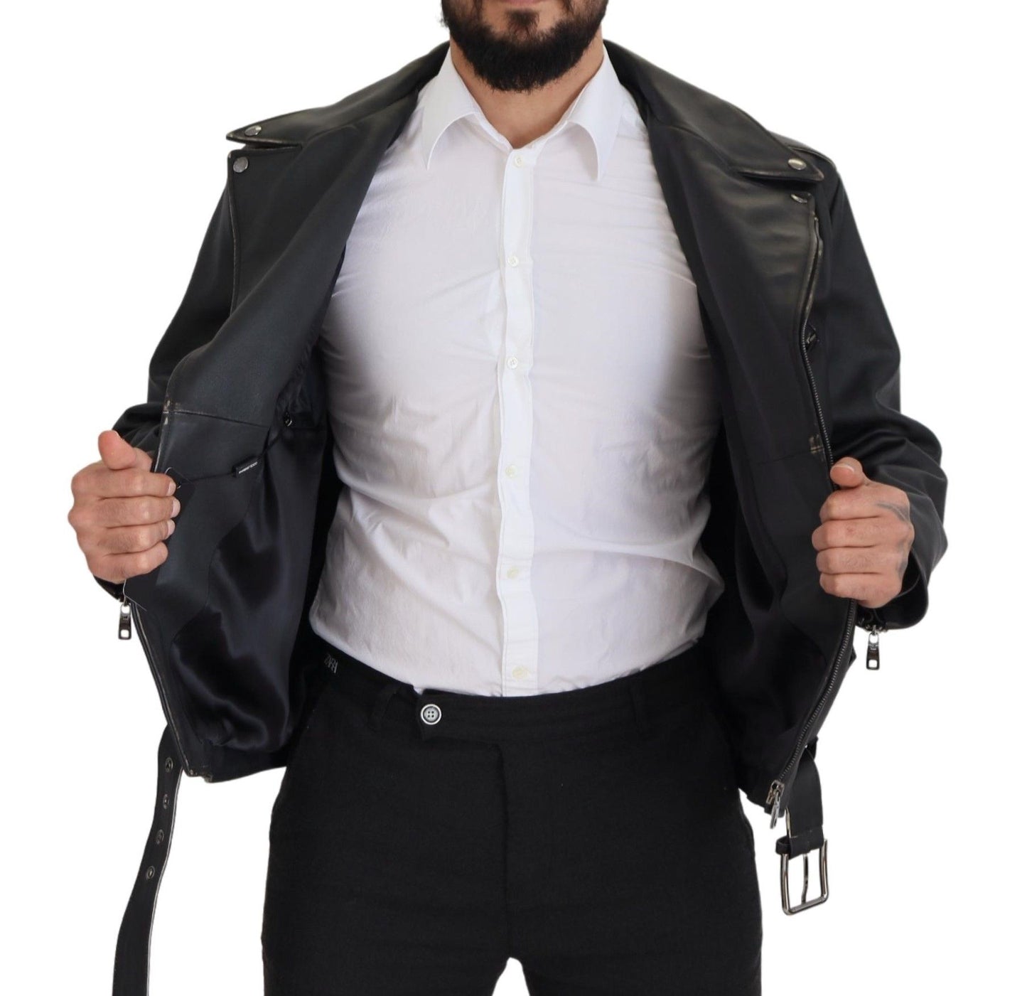Schwarzer Leder Bikermantel Zipper Jacke