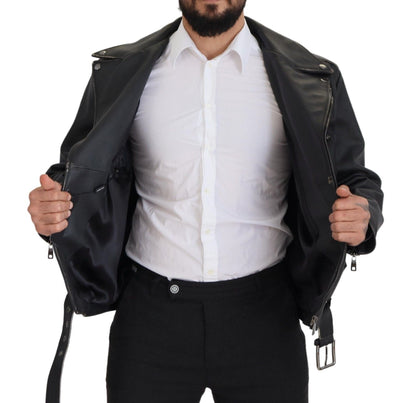 Schwarzer Leder Bikermantel Zipper Jacke