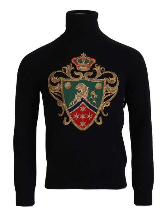 Schwarzer Kaschmir-Rollkragenpullover mit Krone