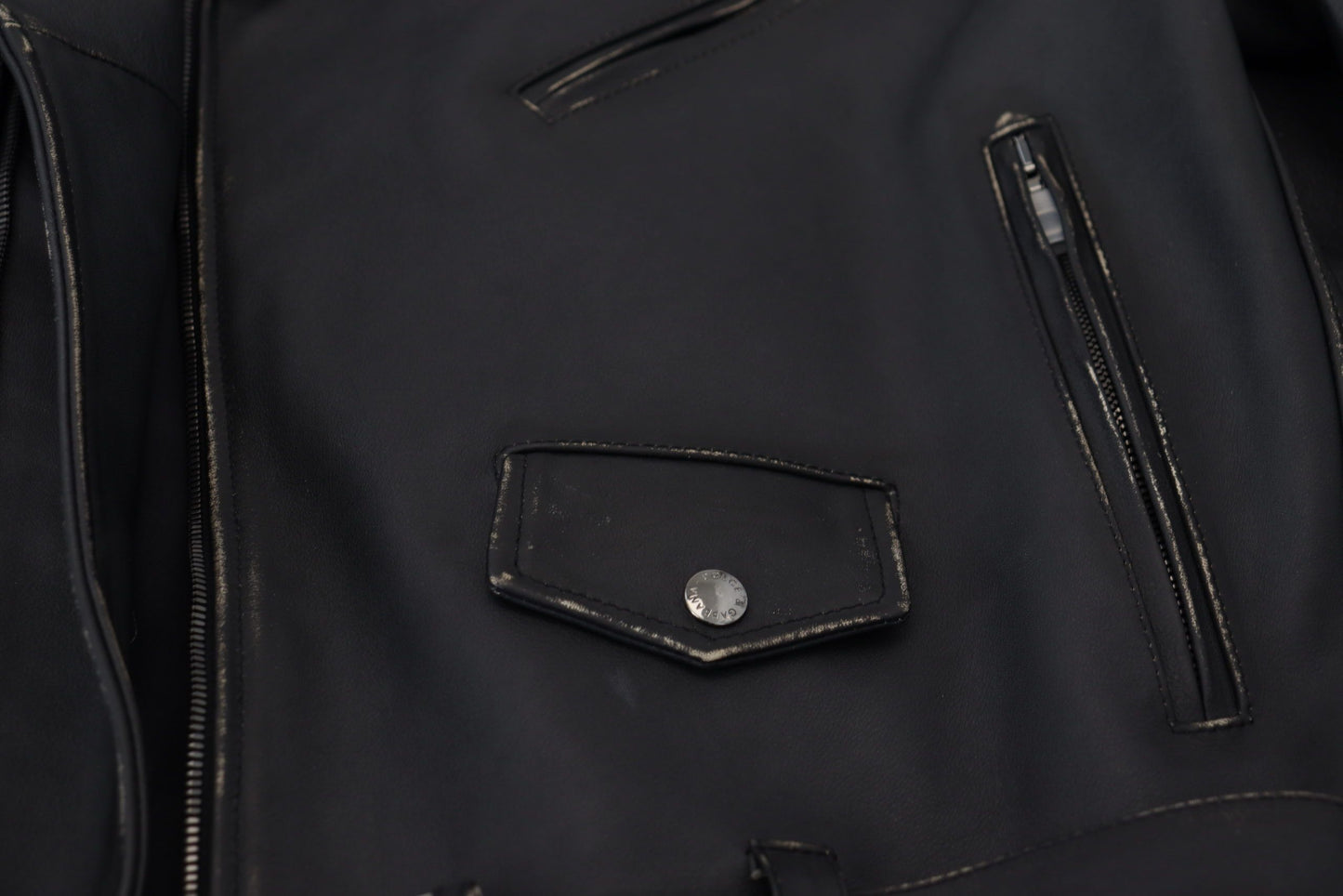 Schwarzer Leder Bikermantel Zipper Jacke