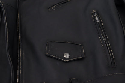 Schwarzer Leder Bikermantel Zipper Jacke