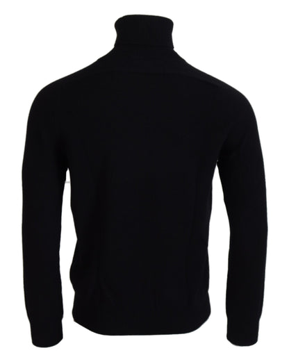 Schwarzer Kaschmir-Rollkragenpullover mit Krone