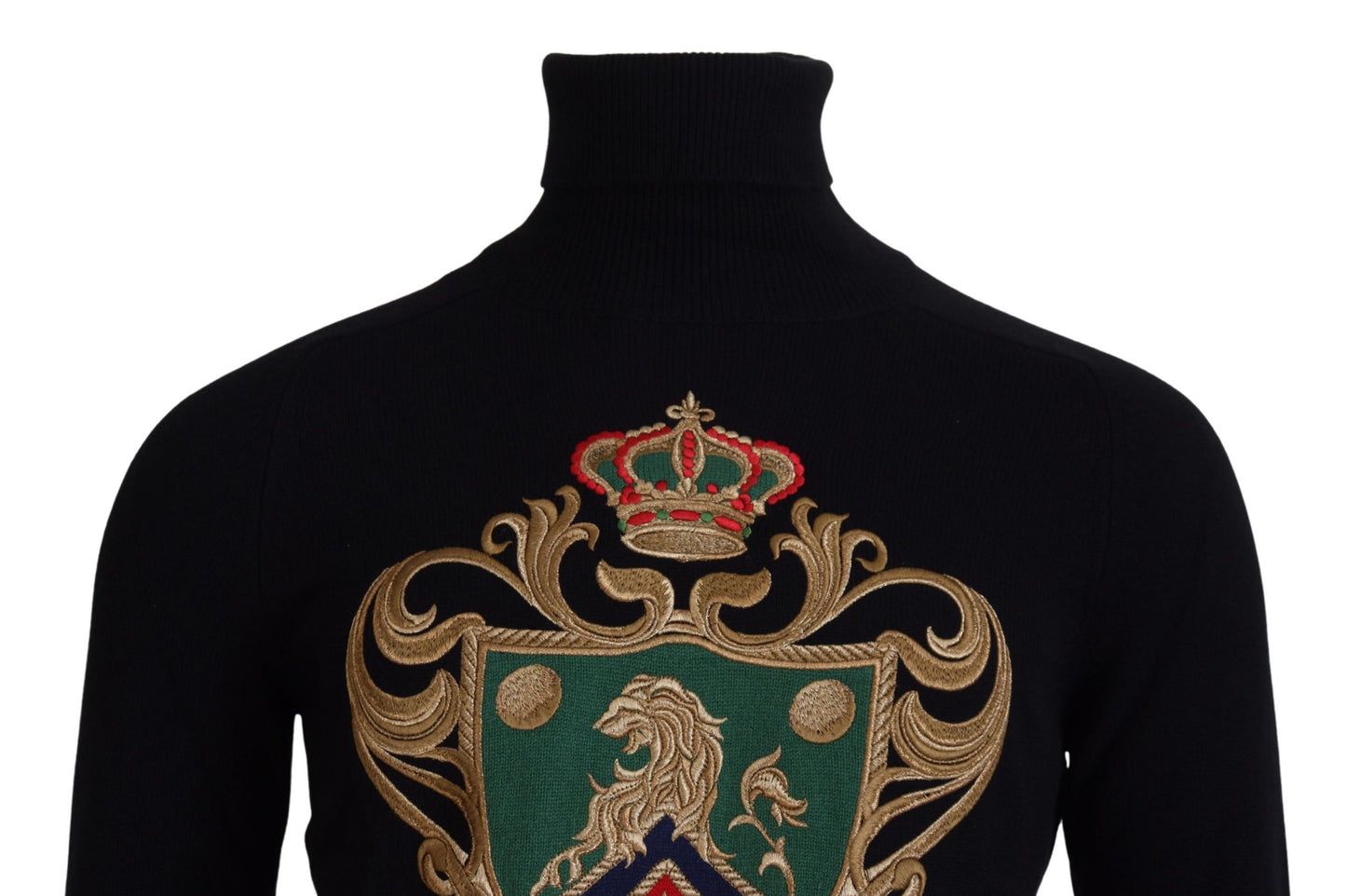 Schwarzer Kaschmir-Rollkragenpullover mit Krone