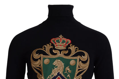Schwarzer Kaschmir-Rollkragenpullover mit Krone