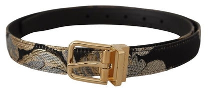 Multicolor Jacquard Leder Logo Goldschnalle Gürtel