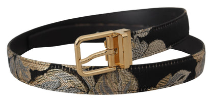 Multicolor Jacquard Leder Logo Goldschnalle Gürtel