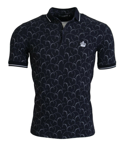 Blaues Kurzarm-Polo-T-Shirt mit Kronenkragen