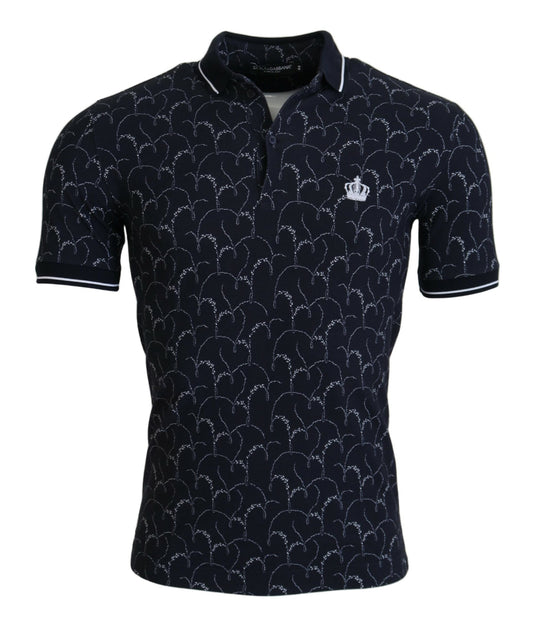 Blaues Kurzarm-Polo-T-Shirt mit Kronenkragen