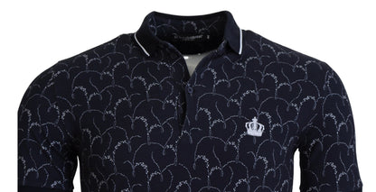 Blaues Kurzarm-Polo-T-Shirt mit Kronenkragen