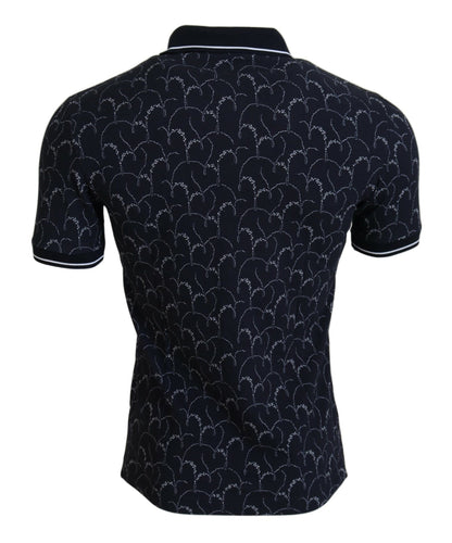 Blaues Kurzarm-Polo-T-Shirt mit Kronenkragen