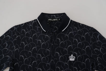 Blaues Kurzarm-Polo-T-Shirt mit Kronenkragen