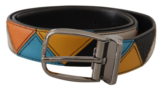 Multicolor Leder Silberfarbene Logoschnalle Gürtel