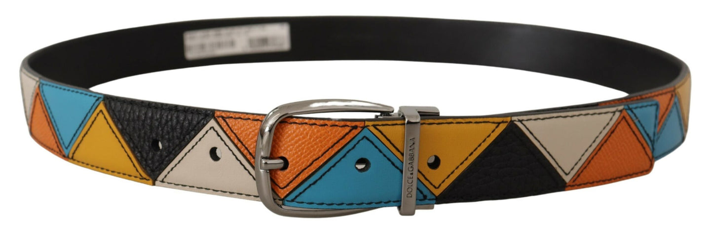 Multicolor Leder Silberfarbene Logoschnalle Gürtel