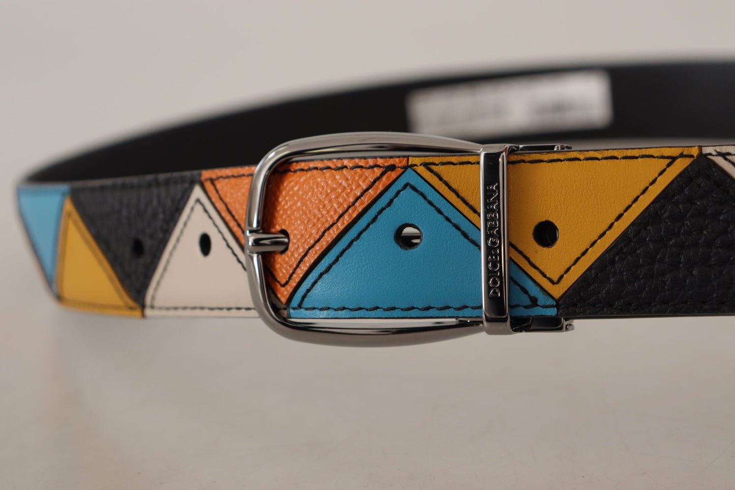 Multicolor Leder Silberfarbene Logoschnalle Gürtel