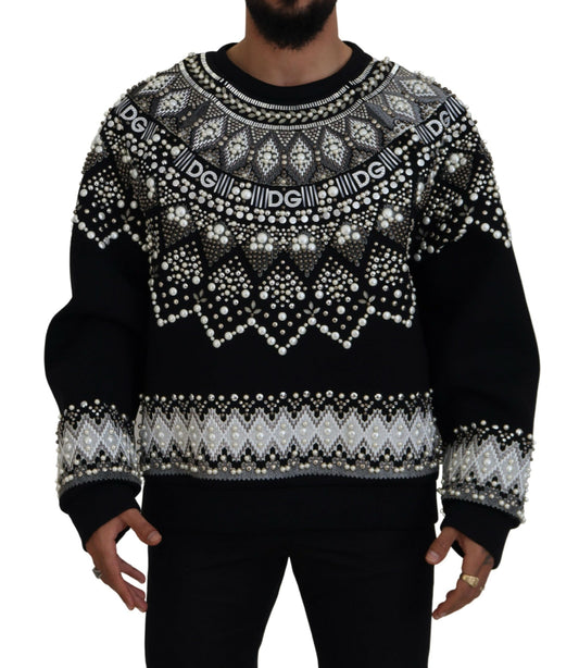 Schwarzer Pullover aus Baumwolle mit Verzierungen