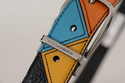 Multicolor Leder Silberfarbene Logoschnalle Gürtel
