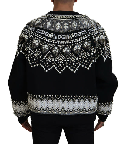 Schwarzer Pullover aus Baumwolle mit Verzierungen