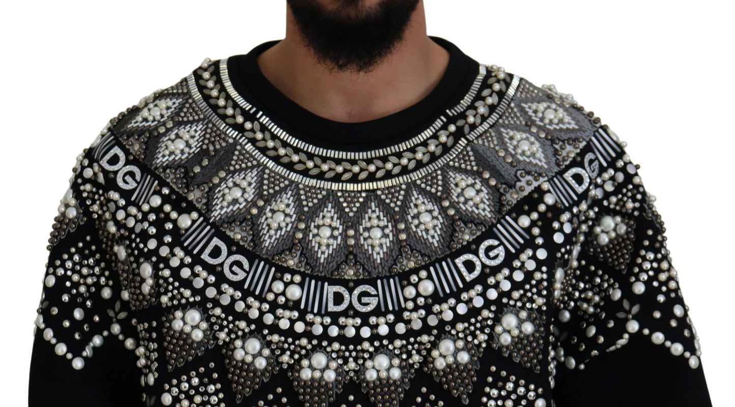 Schwarzer Pullover aus Baumwolle mit Verzierungen