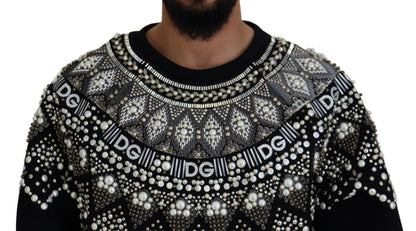 Schwarzer Pullover aus Baumwolle mit Verzierungen