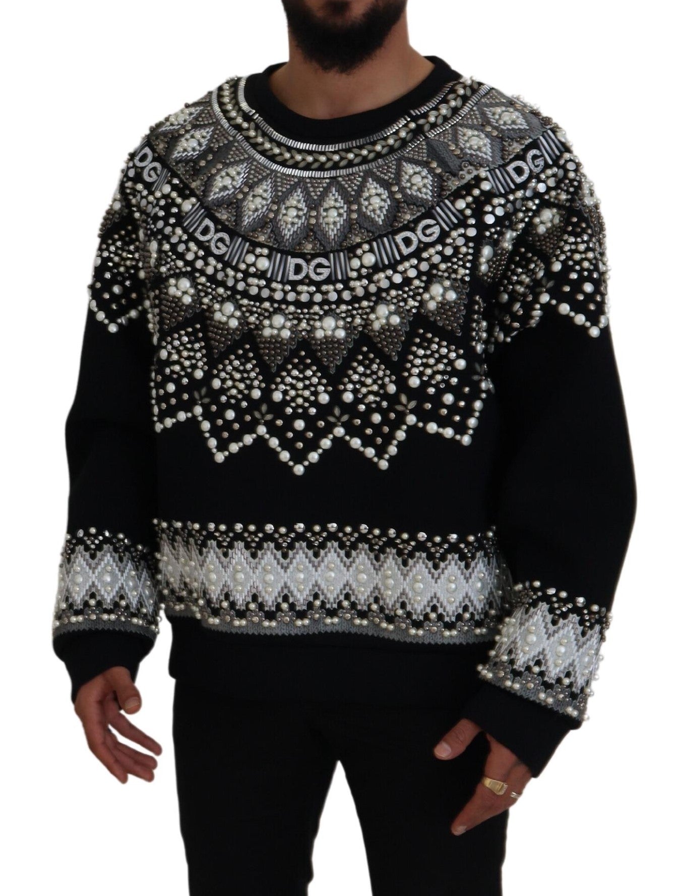 Schwarzer Pullover aus Baumwolle mit Verzierungen
