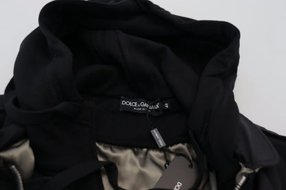 Schwarzes Nylon mit Kapuze und durchgehendem Reißverschluss Männer Mantel Jacke