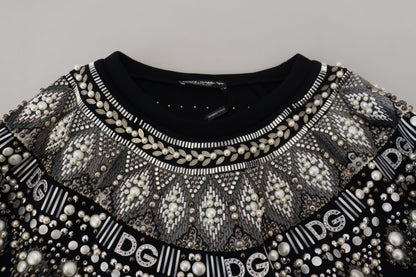 Schwarzer Pullover aus Baumwolle mit Verzierungen