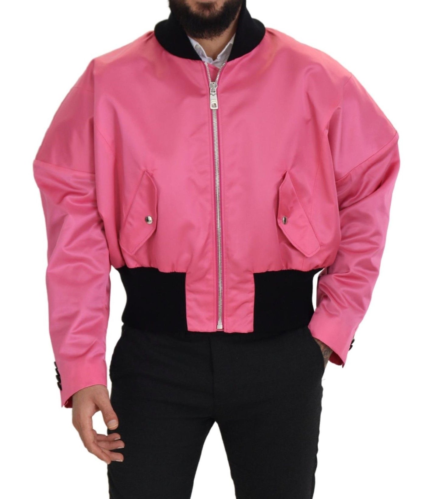 Nylon Rosa Männer Bomberjacke mit Reißverschluss