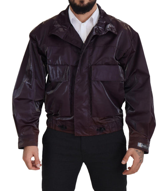 Lila Nylon Bikermantel Jacke mit Kragen