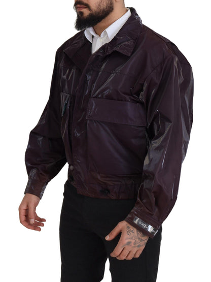 Lila Nylon Bikermantel Jacke mit Kragen
