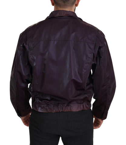 Lila Nylon Bikermantel Jacke mit Kragen