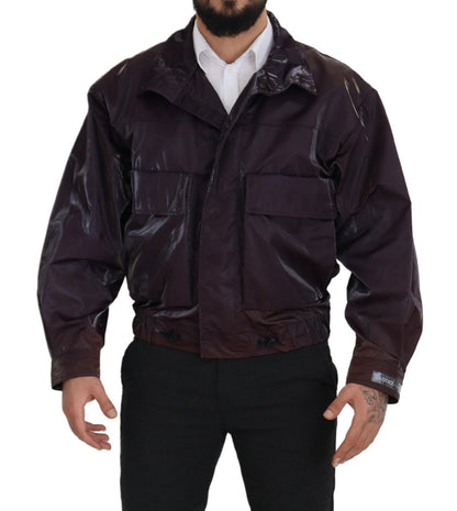 Lila Nylon Bikermantel Jacke mit Kragen