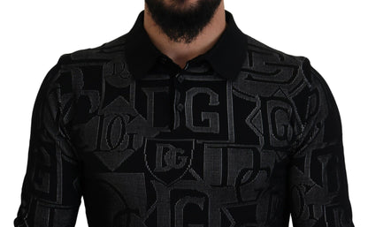 Schwarzer Seidenpullover mit Logo-Kragen