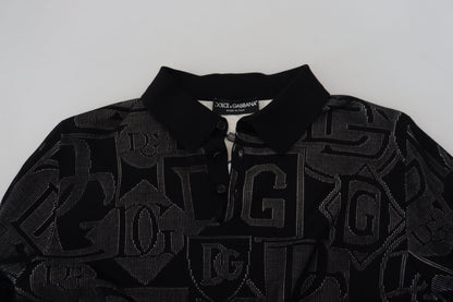 Schwarzer Seidenpullover mit Logo-Kragen