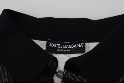 Schwarzer Seidenpullover mit Logo-Kragen
