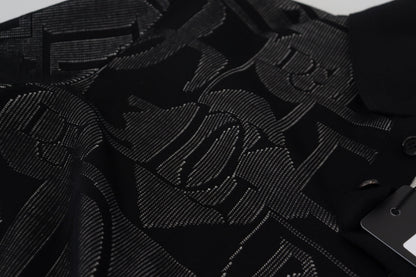 Schwarzer Seidenpullover mit Logo-Kragen